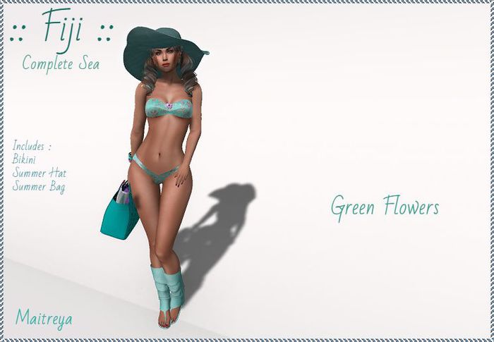 ::: Seven ✿ Lives ::: Fiji Complete Sea Beach GREEN FLOREAL