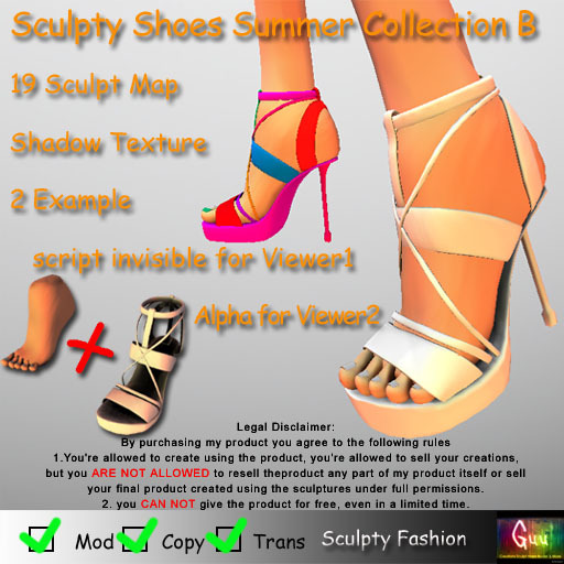 -=((Guu))=- Sculpty Shoes Summer Collection B [BOXED] / SCULPT MAP & Shadow Texture 