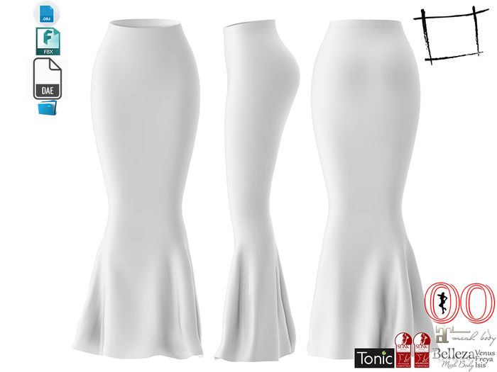 Dae Obj FBX Women's Mermaid Tail Skirt For Maitreya, Ocacin, Slink, Belleza, Tonic, Voluptuous 