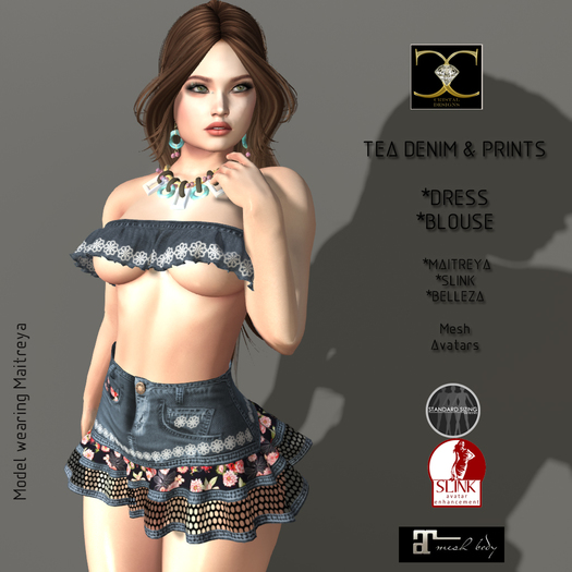 TEA DENIM WITH BLACK PRINTS
