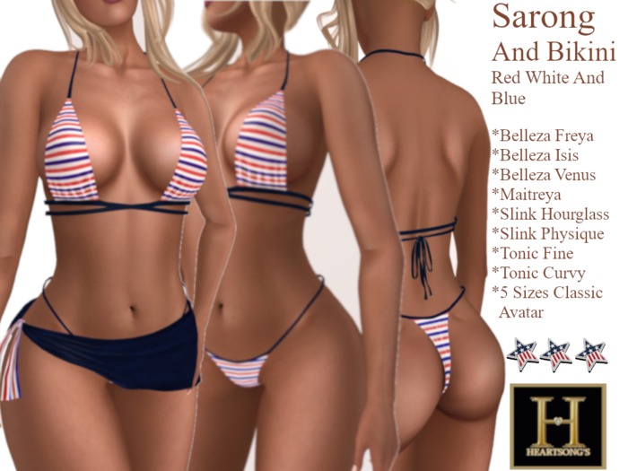 ~HEARTSONGS~ SURONG AND BIKINI RED WHITE AND BLUE