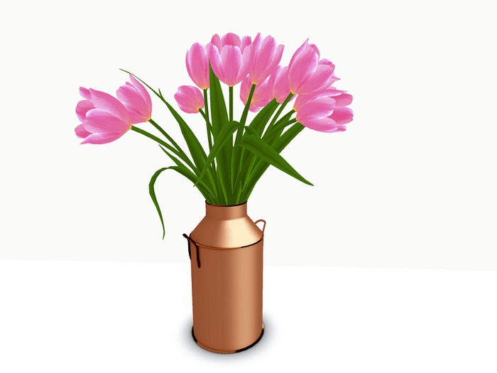 MILKCAN copper w TULIPS pink c