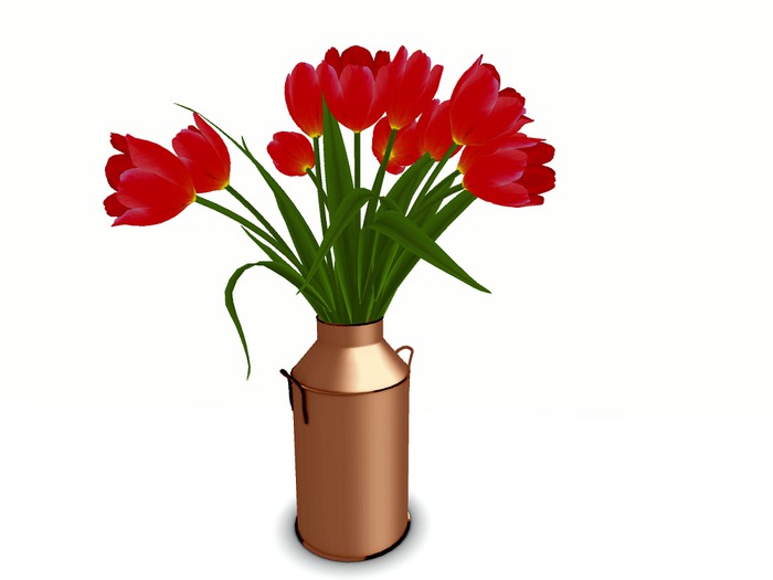 MILKCAN copper w TULIPS red c
