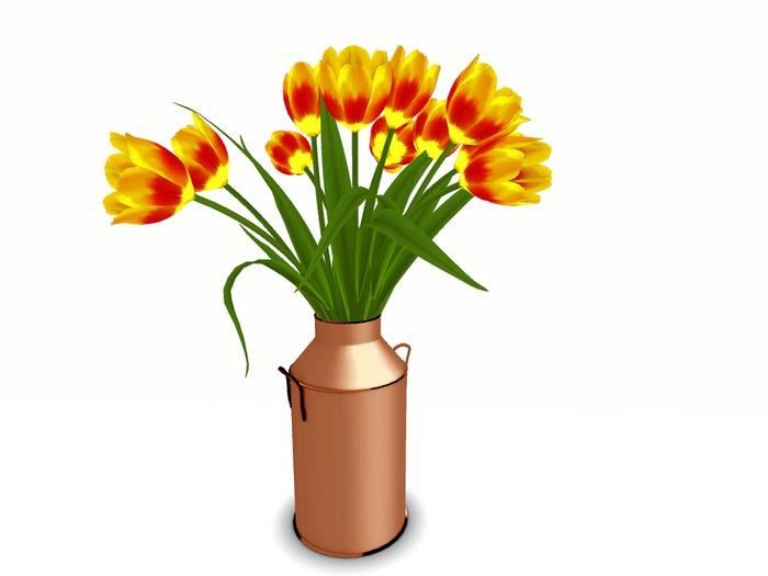 MILKCAN copper w TULIPS yellow/red c