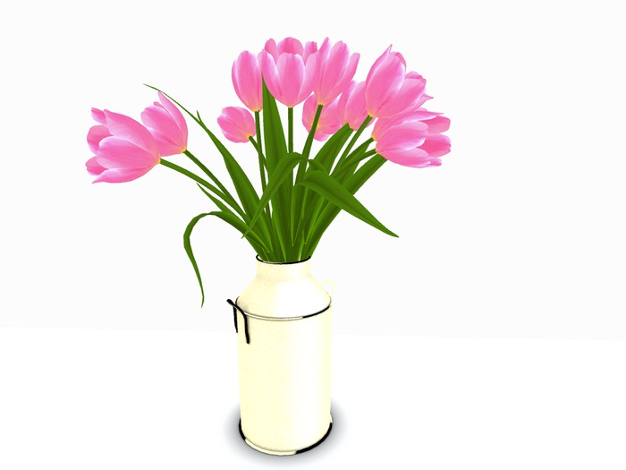 MILKCAN cream w TULIPS pink c