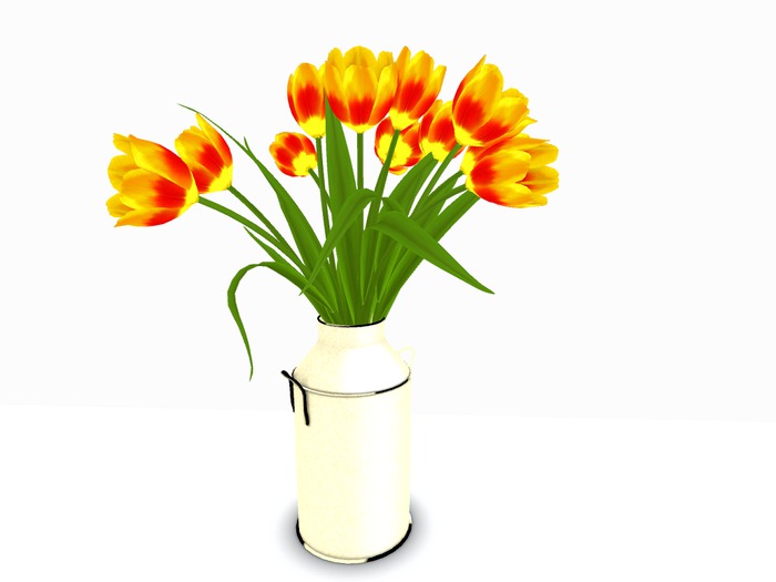 MILKCAN cream w TULIPS yellow/red c