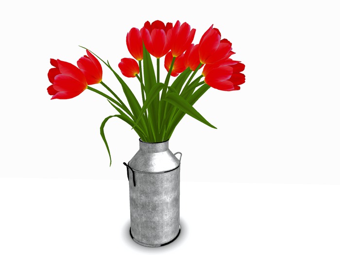 MILKCAN zinc w TULIPS red c