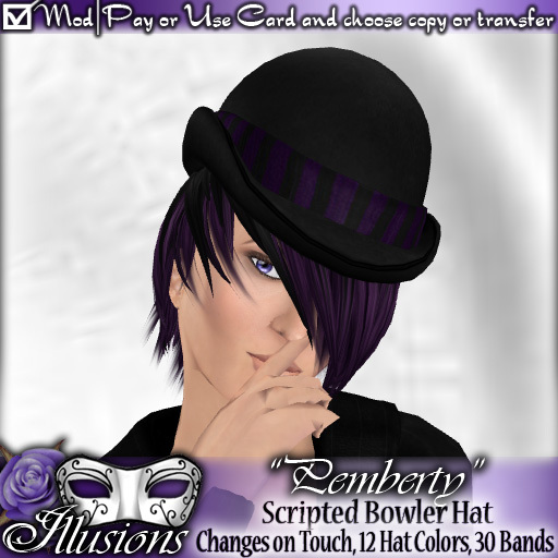 *~*Illusions*~* "Pemberty" Bowler Hat (Changes Texture!)