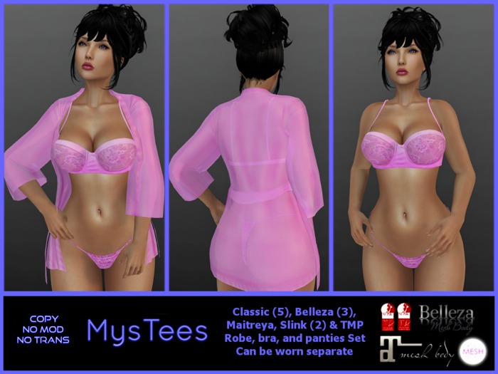 *Mystees* Lingerie Set W Robe Pink - Boxed
