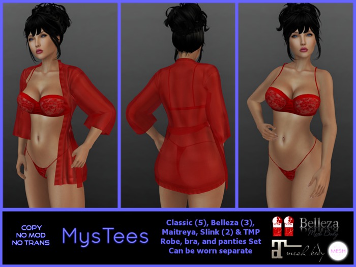 *Mystees* Lingerie Set W Robe Red - Boxed