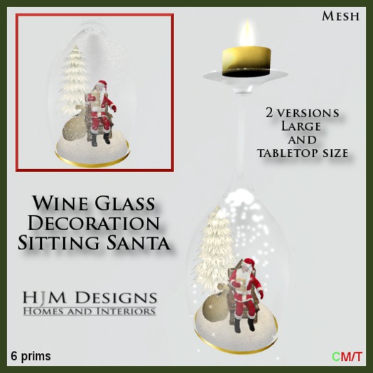 Wine Glass Decoration - Sitting Santa Boxed