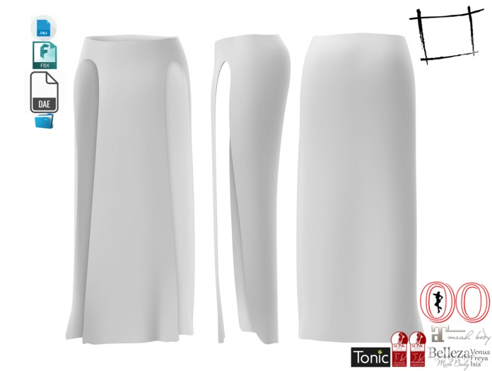 Dae Obj FBX Women's Belly Dancer Skirt With Front Slits For Maitreya, Ocacin, Slink, Belleza, Tonic