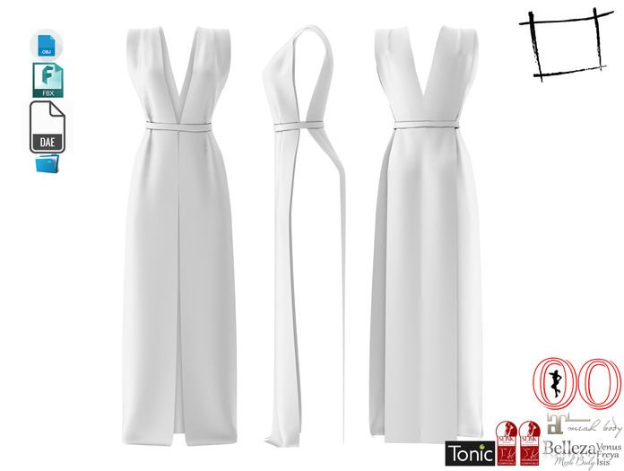 Dae Obj FBX Women's Single Piece Stitchless Belted Dress For Maitreya, Ocacin, Slink, Belleza, Tonic