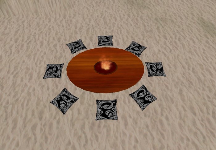 Burl Wood Oval Table v1 w 8 Pillow's with Menu Sales Box