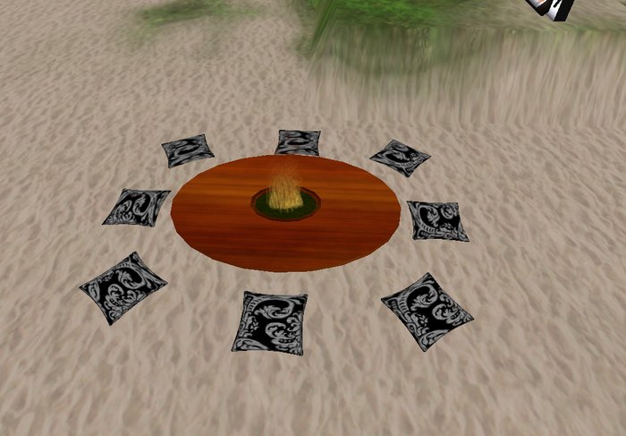 Burl Wood Oval Table v2 w 8 Pillow's with Menu Sales Box