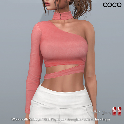 *COCO*_OneShoulderTop+Choker_CoralPink