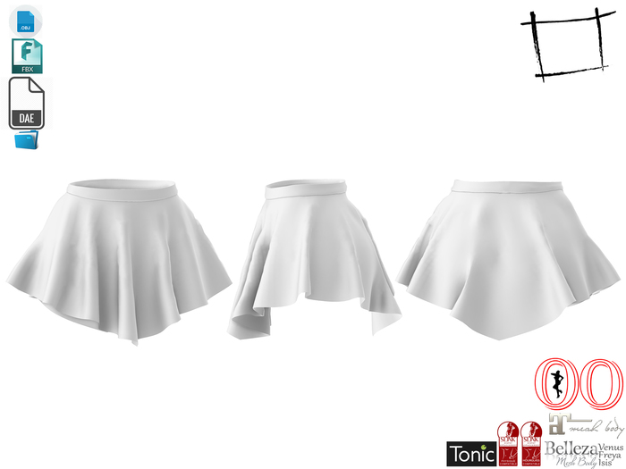 Dae Obj FBX Women's Aysmetric Ruffled Mini Skirt For Maitreya, Ocacin, Slink, Belleza, Tonic