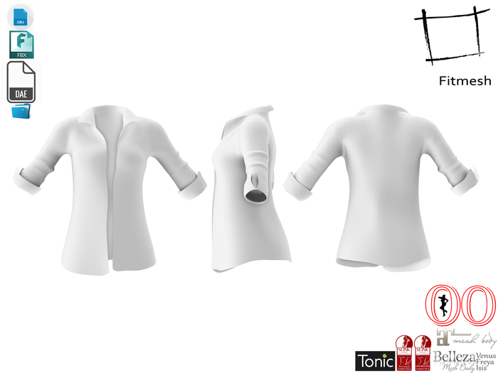 Dae Obj FBX Women's Open Front Long Shirt Maitreya, Ocacin, Slink, Belleza, Tonic, Voluptuous