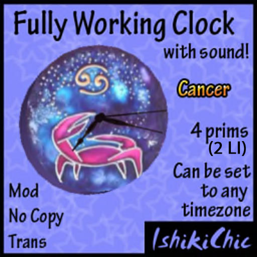 >IC< Fully Working Clock - with sound - Zodiac: Cancer