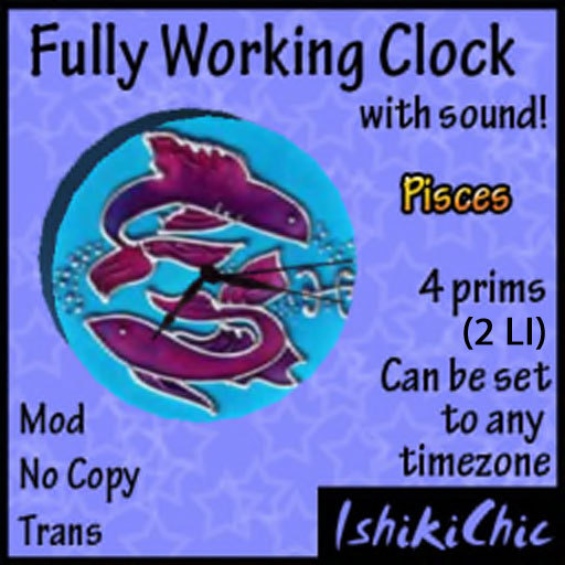 >IC< Fully Working Clock - with sound - Zodiac: Pisces