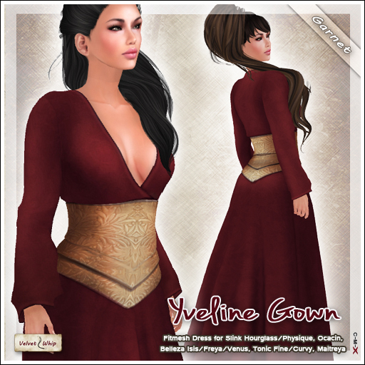 [V/W] Yveline Gown Garnet - Medieval Fantasy dress w/ corset fitted mesh for Slink, Belleza, Ocacin...
