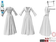 Dae Obj FBX Women's Long Skirt Bell Edge Long Sleeves Open Chest Fantasy Gown Maitreya, Slink