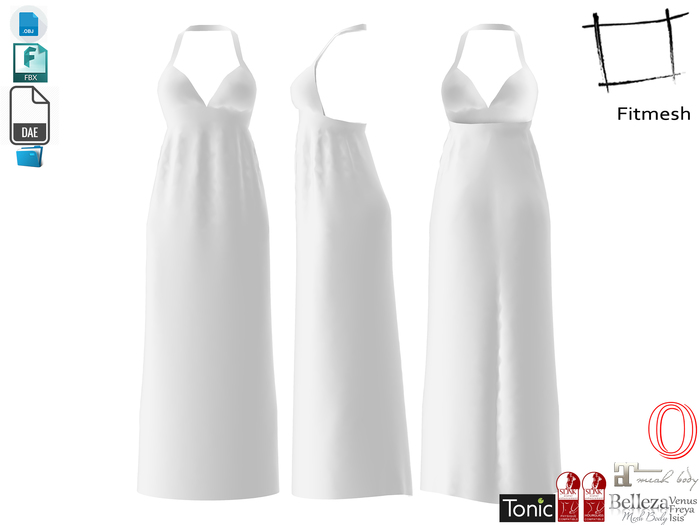 Dae Obj FBX Halter Neck Deep Cleavage Long Maxi Skirt Backless Dress Maitreya, Slink, Belleza