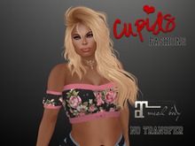 *CF* Off Shoulder Halter MAITREYA Black Rose Pink Trimmed