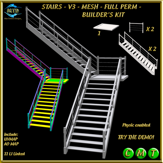 Second Life Marketplace - STAIRS - V3 - MESH - FULL PERM - BUILDER'S KIT