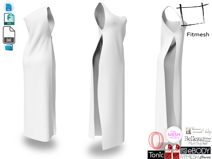 Dae Obj FBX Open Side One Shoulder Party Dress Maitreya, Ocacin, Slink, Belleza, Tonic