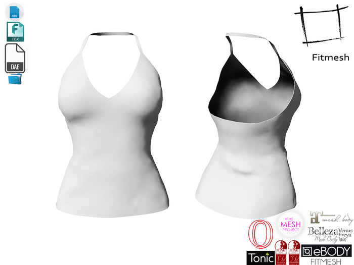 Dae Obj FBX Women's Charm Halter Top for Maitreya, Slink, Belleza, Ocacin, Tonic