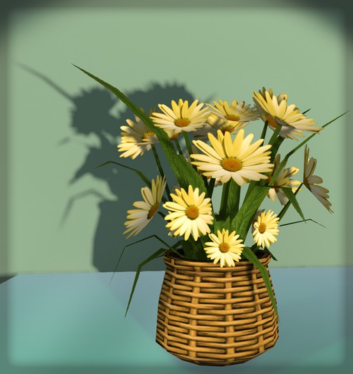Daisy Bouquet with Pot. Yellow pansies in a basket