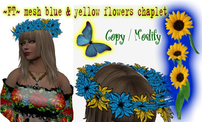 ~FT~ mesh blue & yellow flowers chaplet (Stay with Ukraine)