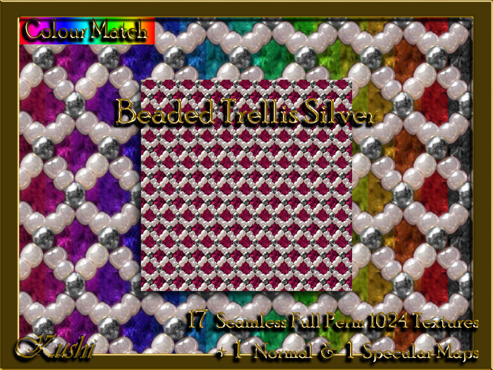 !Kushi! BeadedTrellisSILVER Textures -WEAR TO UNPACK