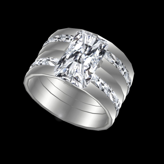 Mesh Platinum (Silver/White Gold) & Diamond Emerald Cut Bridal Set for Classic and Bento hands.