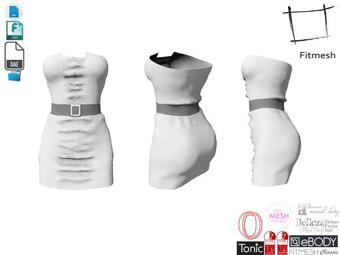 Dae Obj FBX Strapless Dress With Belt for Maitreya, Slink, Belleza, Tonic, Voluptuous, TMP, Ebody