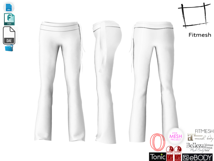 Dae Obj FBX Womens Blossom Pants With Tie Belt for Maitreya, Slink, Belleza, Ocacin, Ebody
