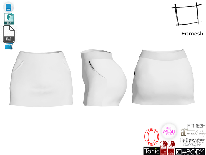 Dae Obj FBX High Waisted Melanie Mini Skirt Kit for Maitreya, Slink, Belleza, Ocacin, Ebody