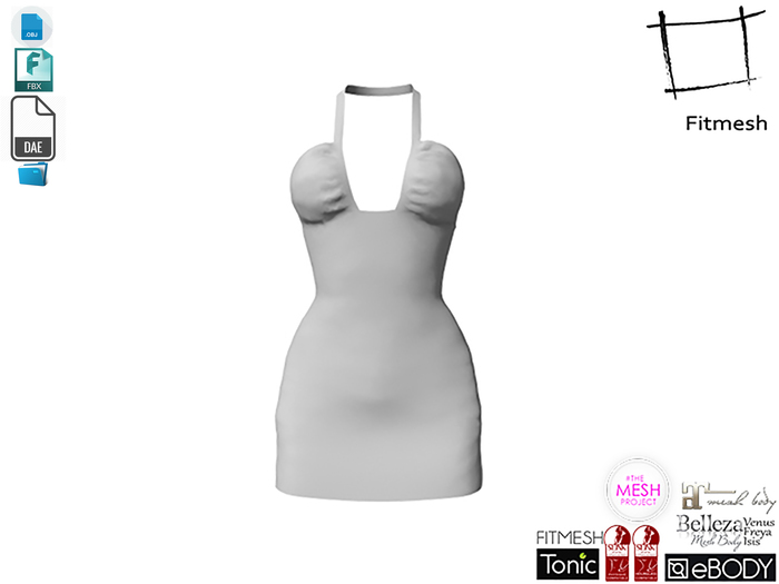 Dae Obj FBX Modern Halter Dress for Maitreya, Slink, Belleza, Ebody, Tonic, TMP