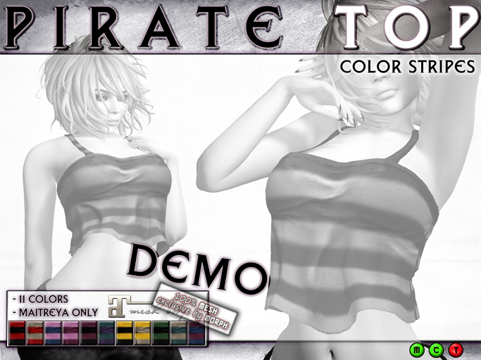 0o DEMO Pirate Top (COLOR stripes) for Maitreya - Fatpack