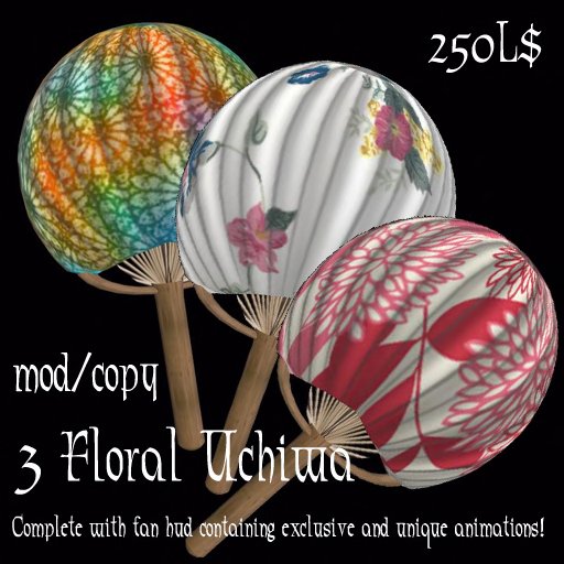 3 Floral Uchiwa (set 1) with fan hud