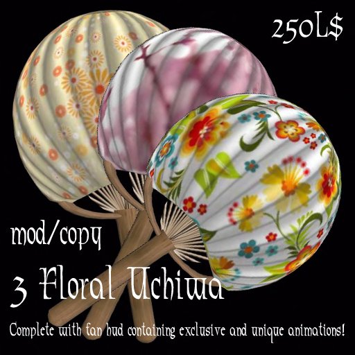 3 Floral Uchiwa (set 2) with fan hud