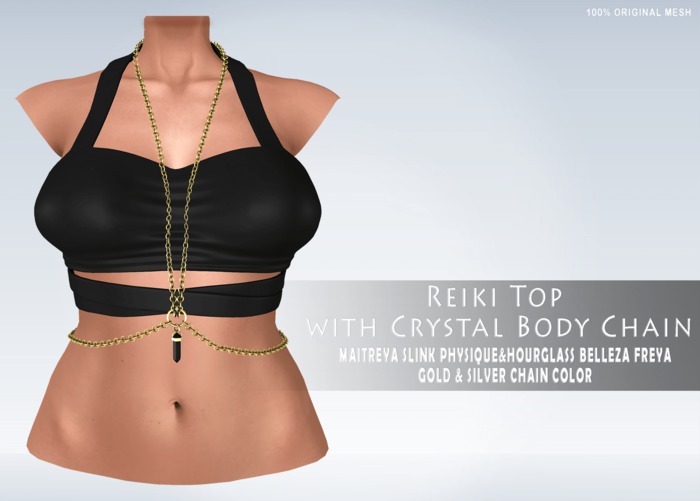 iS Reiki Top with Crystal Body Chain BLACK