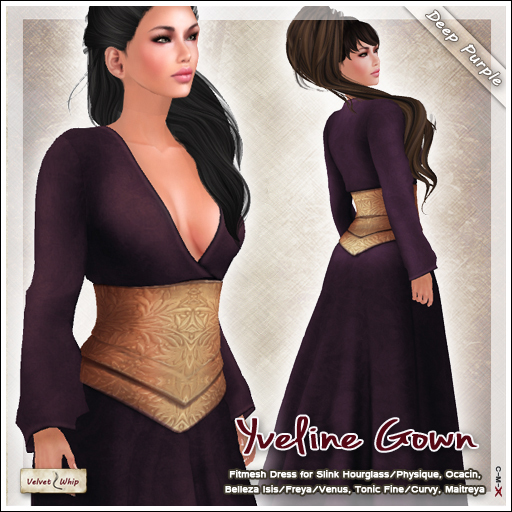 PROMO [V/W] Yveline Gown Deep Purple - Medieval Fantasy dress w/ corset fitted mesh for Slink, Belleza, Ocacin...