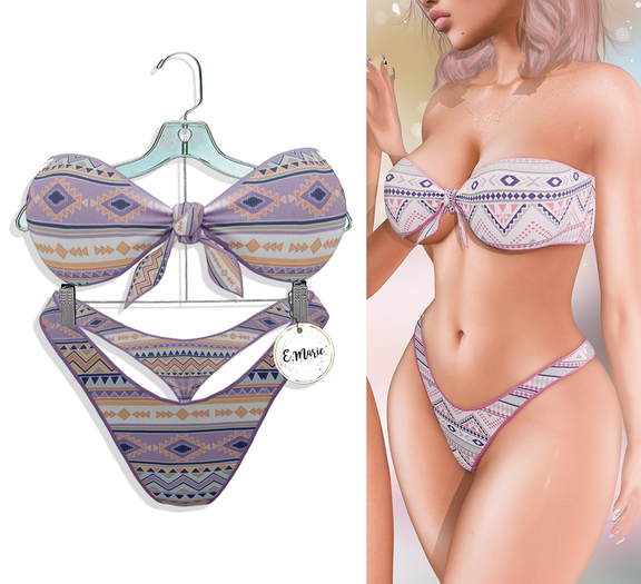 e.marie // Bandeau Bikini - Print Purple (wear to unpack)