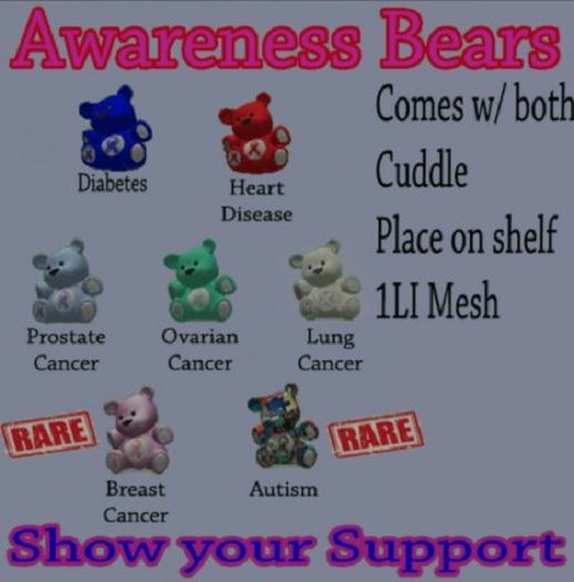 Awareness Bears Full Set Including Both RARES.