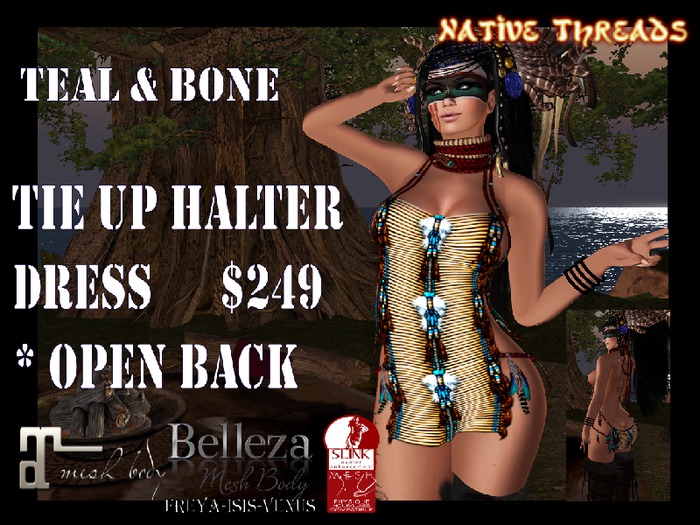 Native Threads Tie Up Halter - Teal and Bone