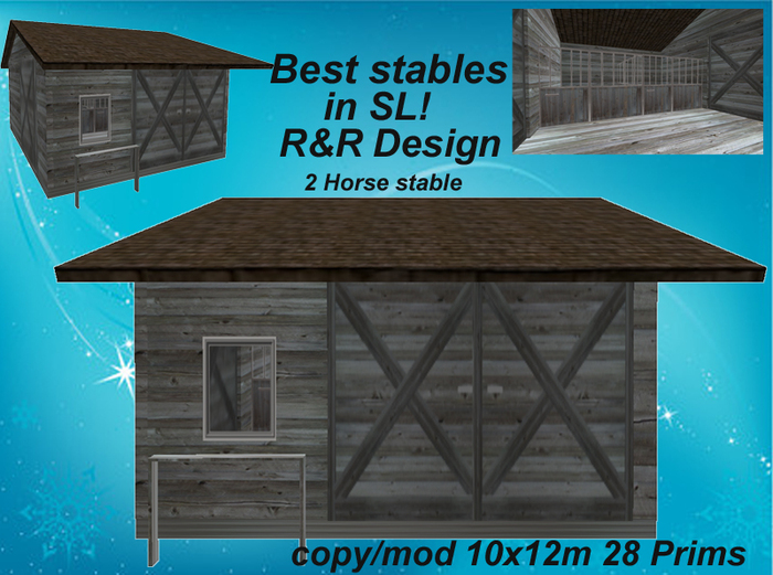 2 horse stable grey with a lot of equipment, sculpted, animated, low prim stable