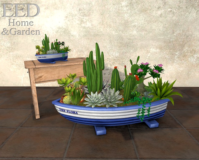 BOAT PLANTER blue&white w SUCCULENTS resizer c