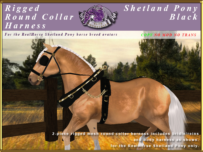 *E* Rigged Round Collar Harness  [BOXED] RH Shetland  Black
